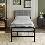 EMODA Cama de Metal con Cabecero y Piecero Tapizados, Silenciosa y Fácil de Montar