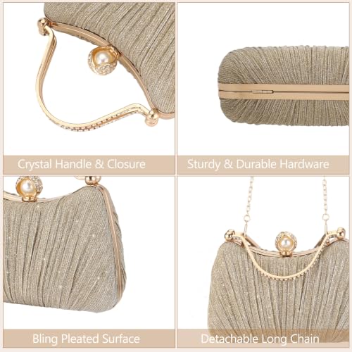 Image of Comeon Clutch Purses for Women Pleated Bling Sequin Evening Bag with Handle