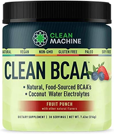 Clean BCAA - Natural Food Sourced Vegan BCAAs & Organic Coconut Water Electrolytes - Vegan Amino Acid Supplement - Fruit Punch - 216g