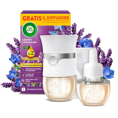 Air Wick Diffusore Elettrico di Oli Essenziali, 1 Diffusore completo gadget, 1 Ricarica per Diffusore Elettrico alla Fragranza Lavanda e Campanule