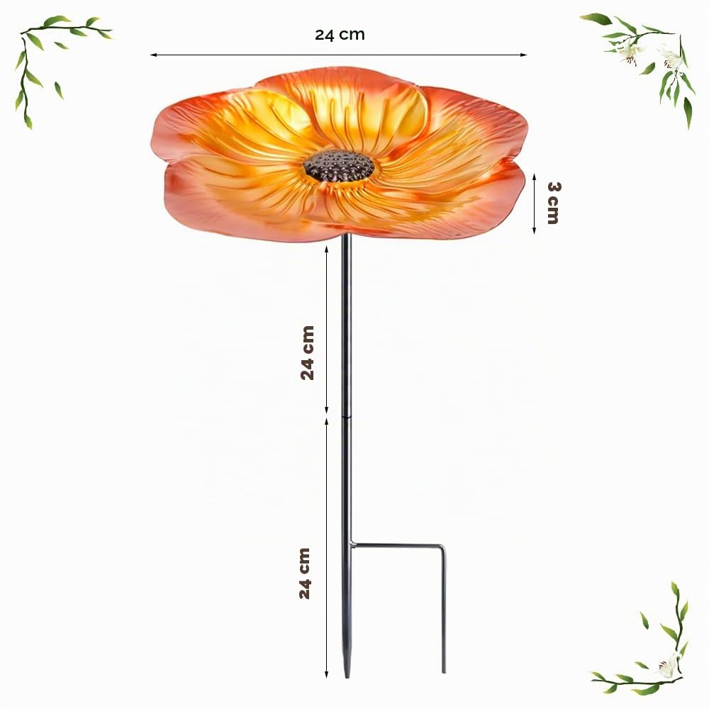 Abreuvoir Oiseaux Exterieur sur Pied Fer Forme Fleur 52CM Marron Doré
