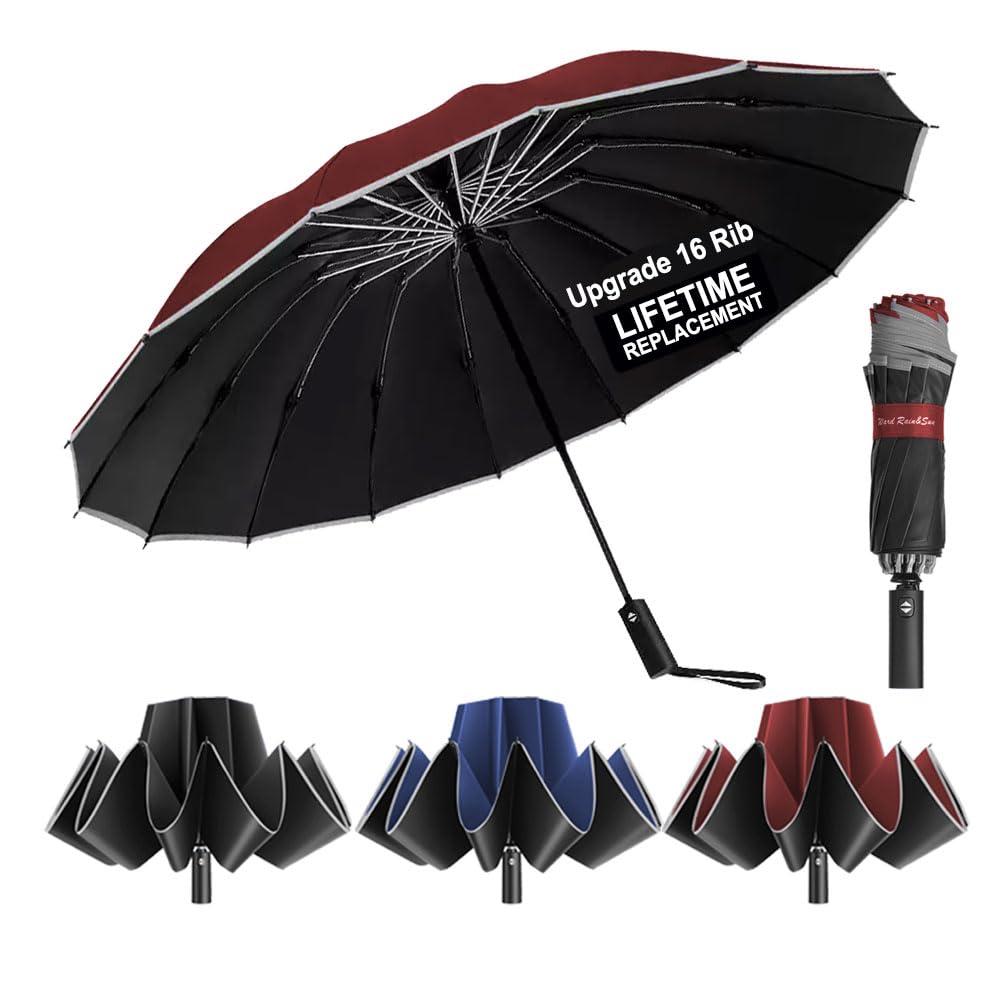Ward Rain&Sun Windproof Inverted Travel Umbrella - 10/12/16-Rib Designs with Automatic Folding, Compact & Portable, Durable Reverse-Fold Rain Umbrella