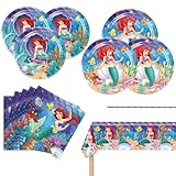 Ariel Birthday Party Supplies, 20 Plates, 20 Napkins and 1 Tablecover for Girls Little Mermaid Party Decorations