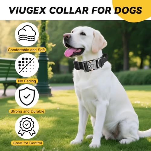 Viugex Taktisches Hundehalsband, Weich Gepolstertes Nylon Hunde Halsband, Langlebig, Premium-Qualität, Verstellbare Hundehalsbänder mit Metallschnalle für Mittlere Große Hunde (Schwarz, M)