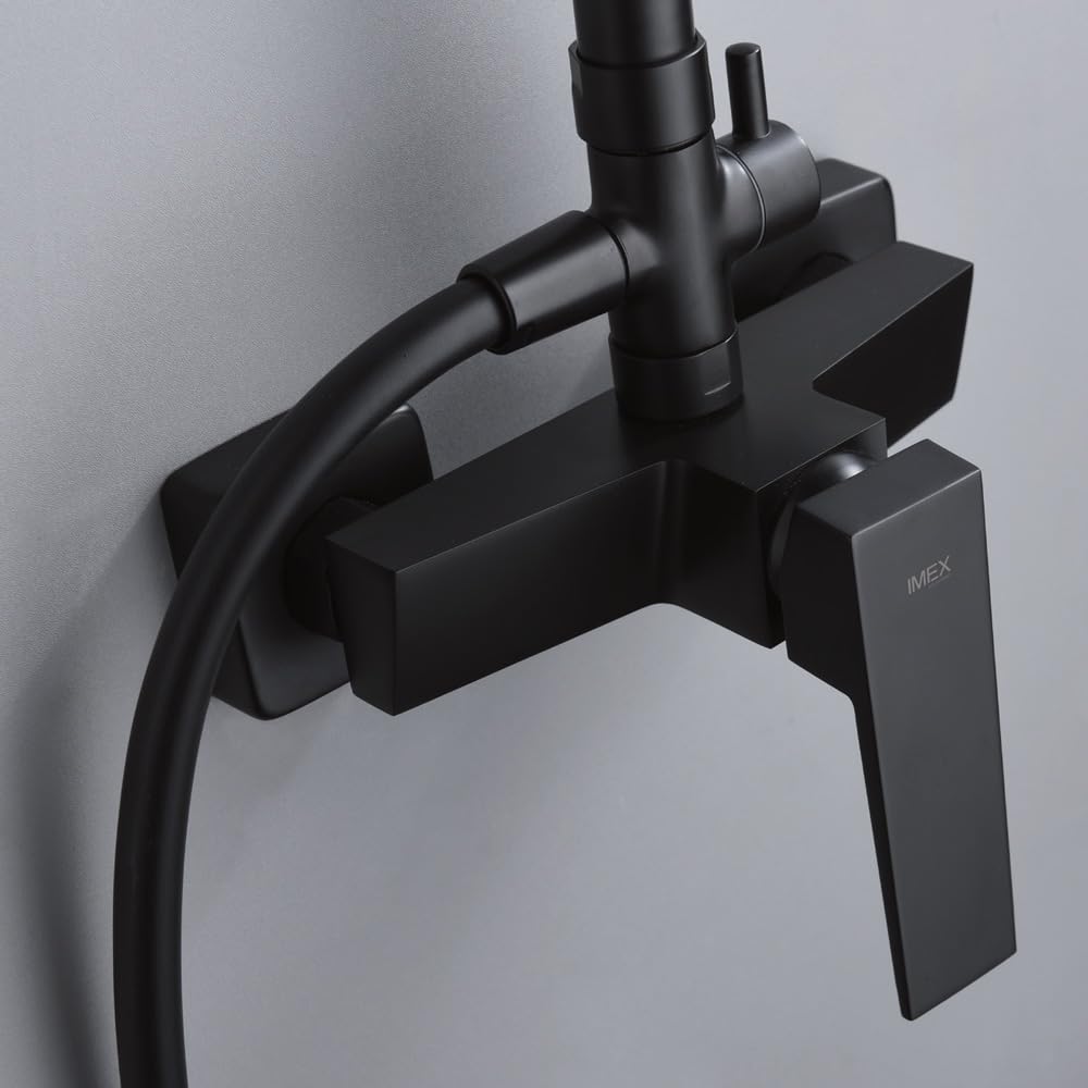 IMEX | Columna de ducha con grifo monomando | Rociador Cuadrado acero inox. S.304 20x20 cm | Extraplano Antical Acabado Negro Mate