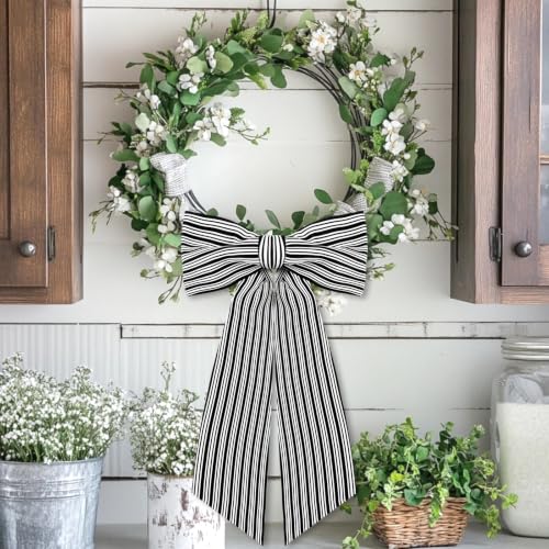 Wreath Sash 2 Pack Black and White Stripe 56 x 4.5 Inch Ribbon Bows for Front Door Wreath Wedding Indoor Covered Outdoor Decor by Dntorx - Used condition - Image 8