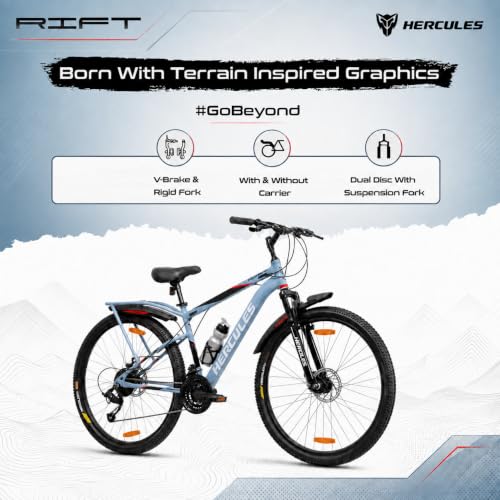 Image of Hercules Top Gear Rift FX DD MTB Cycle, 26T, Ice Grey with Red Graphics, Men, 24 Speed