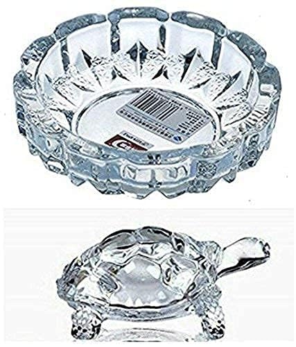 Crystal Glass Turtle Figurine with Decorative Ashtray, Clear | Feng Shui Decor, Crystal Clear Finish, Tortoise Sculpture, Table Centrepiece, Home Decor Set-picture-12