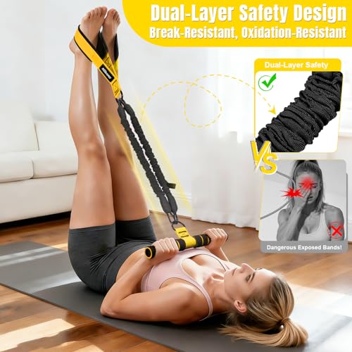 Image of Upgraded Multifunction Pedal Resistance Band with Handle, 3 Tube Adjustable Resistance Bands for Abdomen, Waist, Arm, Core /ABS, Leg Workout - Sit Up Exercise Equipment for Women