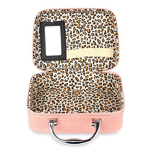 NFI essentials Makeup Box Cosmetic Box Trousseau Box Jewellery Box Toiletry Bag Vanity Box Organizer with Magnifying Compact Makeup Mirror  (Pink)