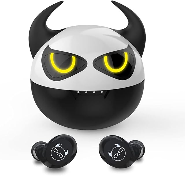 XZC Kids Wireless Earbuds Halloween Cute Little Devil Earphones for Kids Adult Noise Reduce Bluetooth 5.0 Waterproof Sport Stereo Headphones with Built-in Mic for iPhone/Android (Bull)