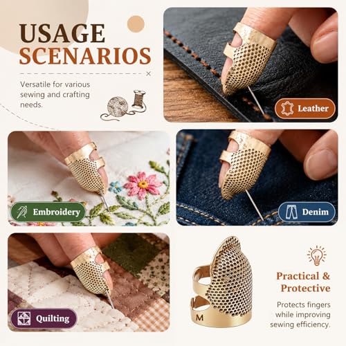 Image of Thimbles for Hand Sewing, Sewing Thimble Kit, Metal Finger Protectors, Thimble Ring for Hand Quilting and Embroidery(Gold,1Pcs,Medium)