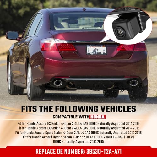 Image of Rear Park Assist Backup Camera Fit for Honda Accord Sedan EX LX Sport Hybrid 4 Door 2014-2015, Reversing Assist Rear View Camera 39530-T2A-A71 39530T2AA71,6 PIN