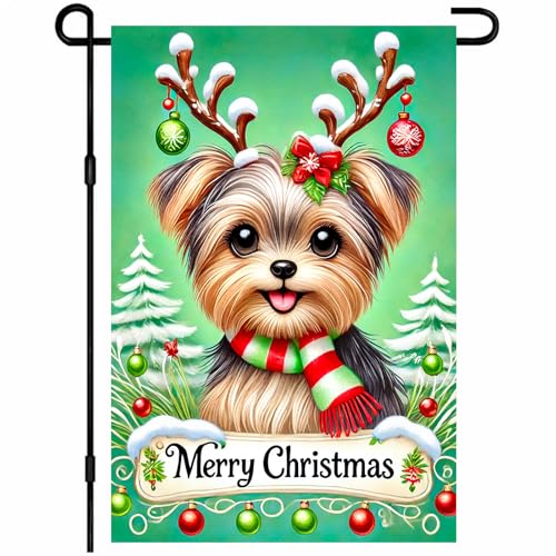 Image of BlissYard Christmas Yorkshire Terrier Garden Flag 12x18 Inch Polyester