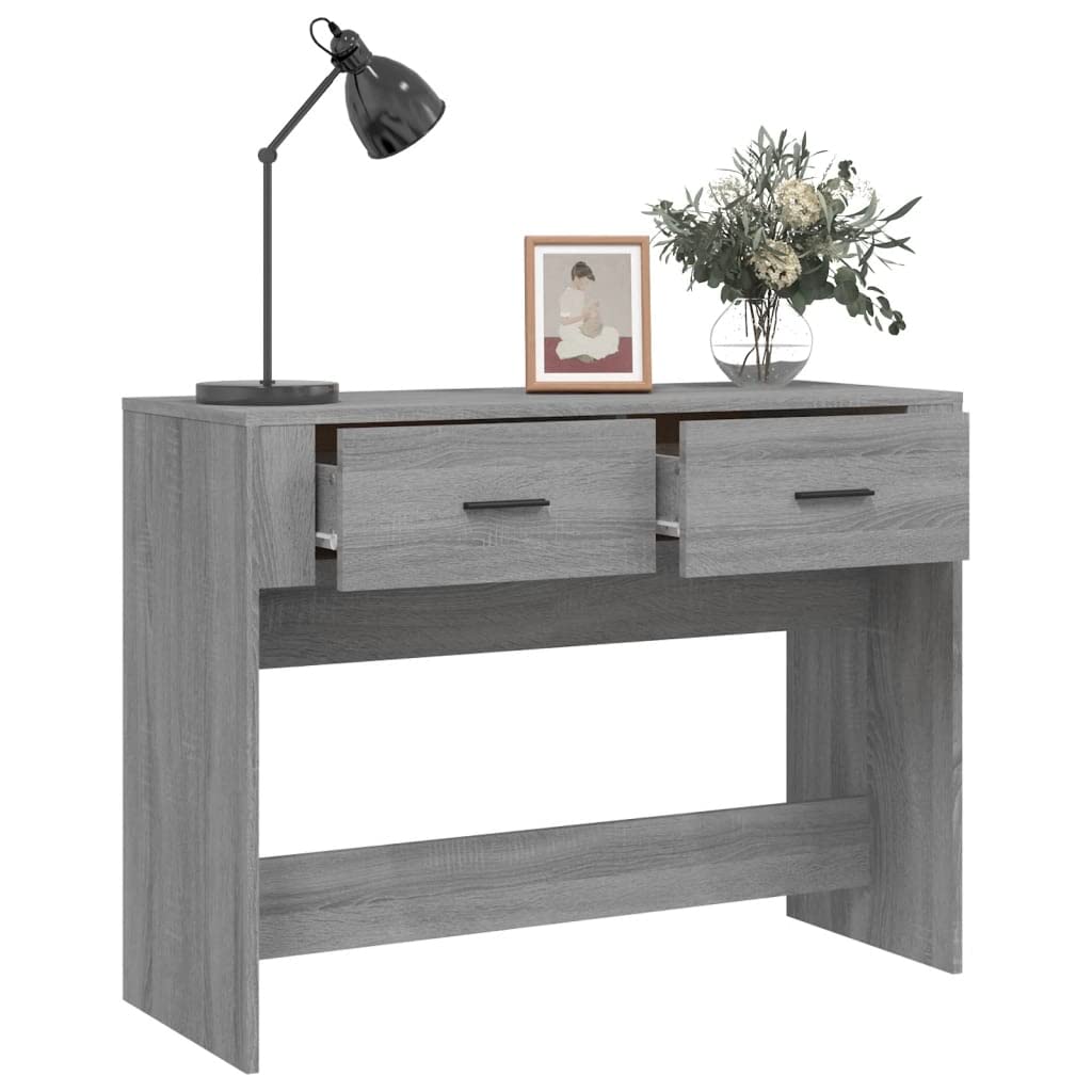 Tavolo consolle grigio Sonoma, in legno, 100 x 39 x 75 cm, con 2 cassetti, ripiano per corridoio, soggiorno, ufficio, casa, decorazione per laptop, gaming