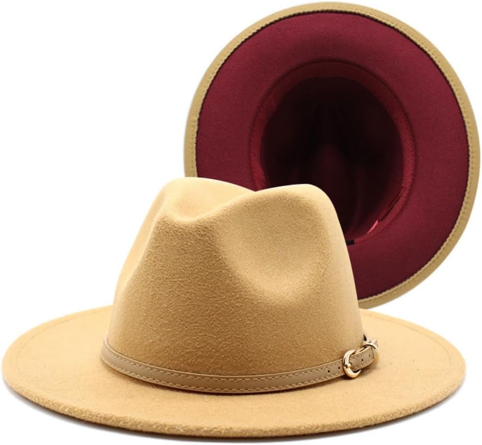 Classic Red Fedora Hat with Navy Interior, 2-Inch Brim, Cotton Felt, Leather-Look Band