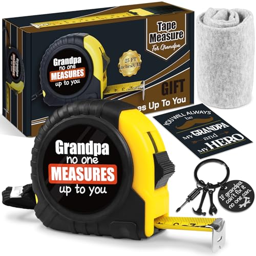 Grandpa Fathers Day Tape Measure + Keychain Gift from Grandchildren, Grandkids - No One Measures Up to You for Grandfather Birthday Gifts (25FT?Printed on Sticker)