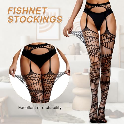 Image of Chalier Fishnet Stockings Lace Tights Thigh High Stockings for Women