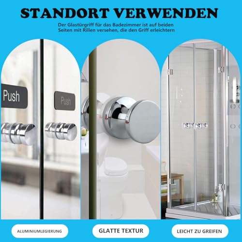 Dusche Türknopf, 2 Paare Türknauf Duschtürknopf, Dusche Türknopf Aluminiumlegierung, M8 x 30mm Duschtürgriffe Duschkabine Griff Geeignet für 4–12 mm Dickes Glas für Duschtür Glastüren Schiebetür