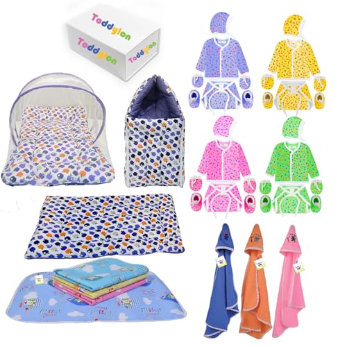 Image of Toddylon New Born Baby Essentials Combo Set | 34 in 1 Combo Pack | New Born Kit for Boys & Girls | Hospital Bag Kit & Baby Shower Gift | 0-6 Months (Multicolor)