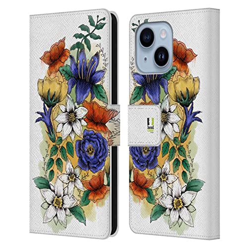 Étui portefeuille en cuir Apple iPhone 14 Plus Terrene Fleur Aquamarine Head Case Designs