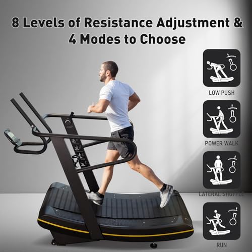 Image of Novastra 8-Level Resistance Curved Manual Treadmill, LCD Display Non-Electric Cardio Fitness Equipment, Anaerobic Running Machine for Home Gym Indoor Training and Workout