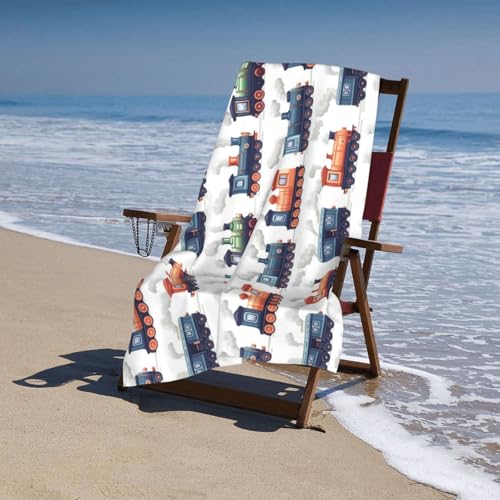Serviette de plage à séchage rapide motif train vintage en microfibre douce