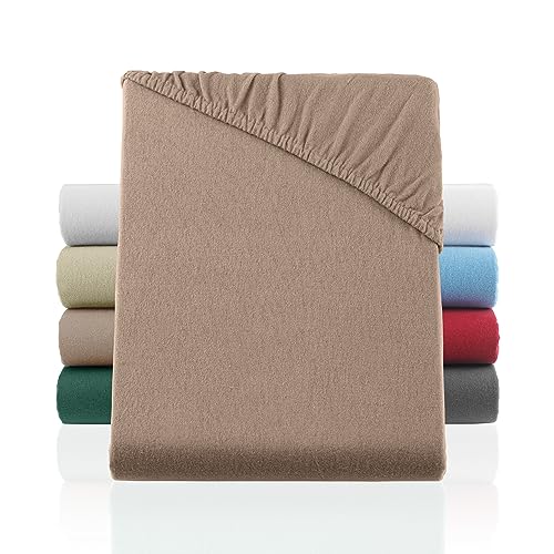 BaSaTex Flausch Feinbiber Winter Spannbettlaken Biber Spannbetttuch | 100% Baumwolle | 90x200 – 100x200 cm | Taupe