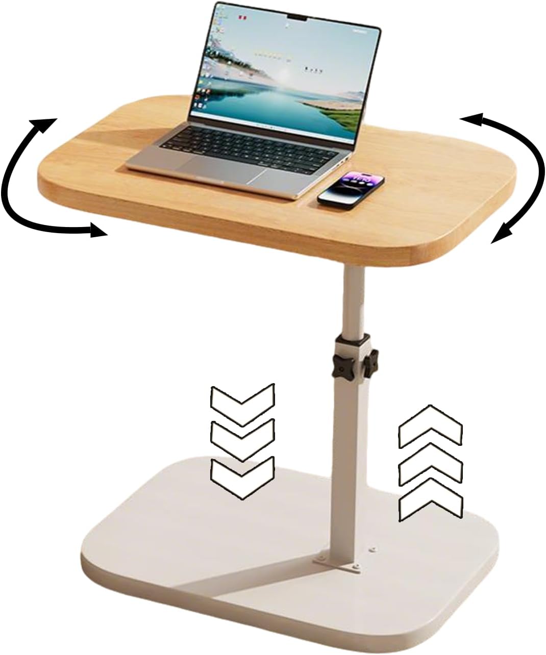 2-in-1 Side Table, Elevating & Sideways Moving, 360 Degree Rotation, 17.7 - 31.5 inches (45 - 80 cm), Height Adjustable, Night Table, Bedside Table, Bedside Table, Drop-In Type, Water Resistant, High