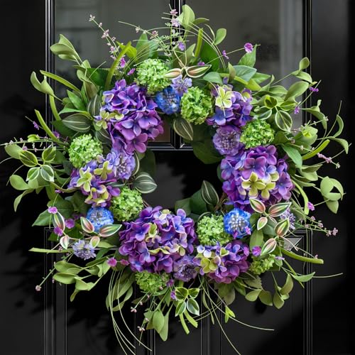 24 Inch Spring Wreath for Front Door, Artificial Hydrangea and