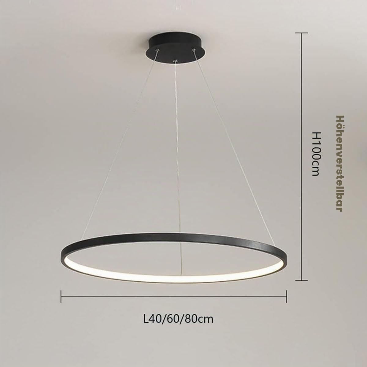 Bellastein LED Modern Rund Pendelleuchte Dimmbar mit Fernbedienung Hängelampe Höhenverstellbar Deckenleuchte Esstisch Kronleuchter für Wohnzimmer Esszimmer Arbeitszimmer office (Schwarz, L60cm)