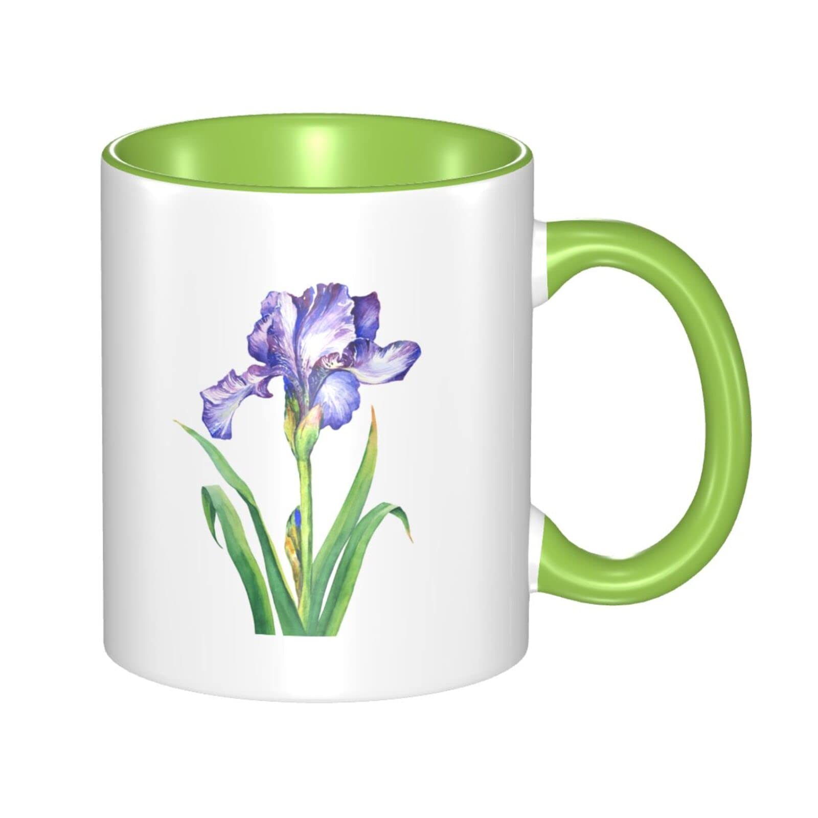 RFSHOP Flower Iris Violet Coffee Mug 11oz Ceramic Cup Tea Cup for Home Office Use, Green