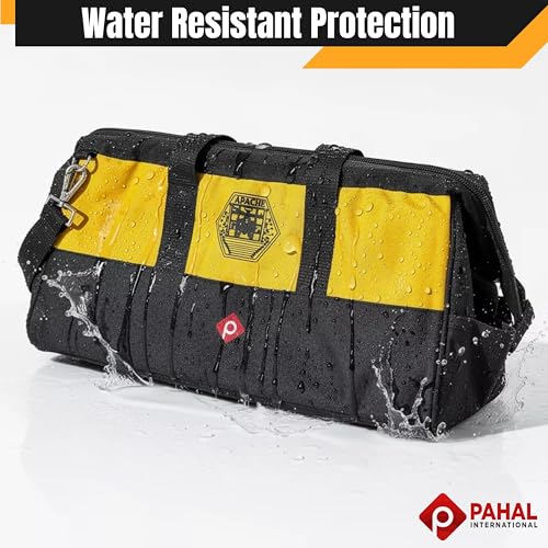 Image of PAHAL APACHE 18 Inch Tool Bag - Multipurpose Nylon Water-Resistant Tool Storage Organizer for Electricians, Plumbers, Technicians & Mechanics, Durable Portable Tool Carry Bag, Yellow Black