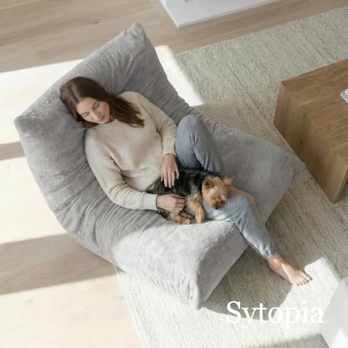 Image of Sytopia Premium Chenille Bean Bag Chair for Adults, Oversized 40D Memory Foam Floor Sofa, Giant Deep Seat Gaming Reading Nook, No Assembly Required, Urban Grey