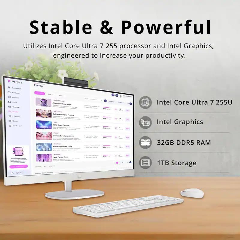 Image of HP 27 inch Touchscreen All in One Desktop Computer, Intel Ultra 7 255U, 27 inch FHD Touchscreen Anti-Glare Display, 64GB DDR5, 4TB SSD, Intel AI Boost (12 NPU Tops), Windows 11 Pro, Wireless KB & Mouse
