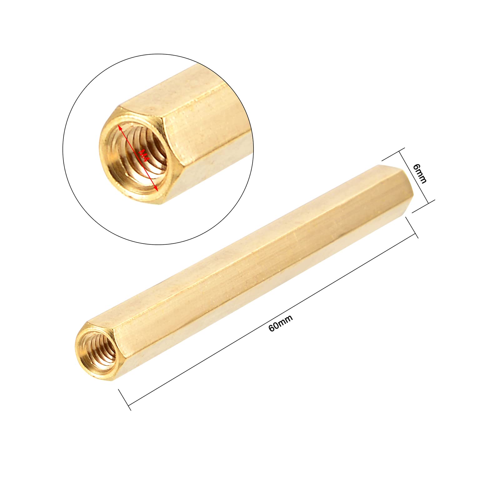 PATIKIL M4x60mm Femmina Filettata Ottone Esagonale Distanziale Spaziatore Dado, 10pz Esagono Fissaggio per Accoppiamento