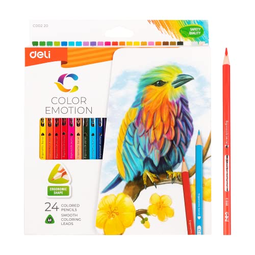 deli Lápices de colores para niños y adultos, 24 colores, juego de lápices triangulares ergonómicos, lápices de colores para pintar y dibujar, juego de lápices de colores para la escuela y material