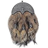 Abito scozzese lungo Kilt Sporran con pelliccia marrone e cardo argento anticato, accessorio tradizionale Highland formale da uomo, cintura Sporrans in pelle, Nero , 23cm X 18cm