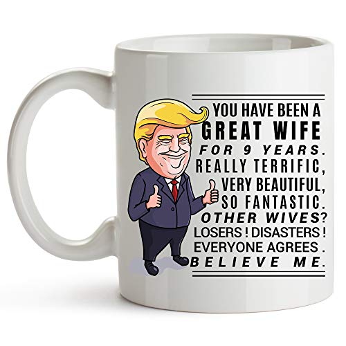 YouNique Designs 9 Year Anniversary Coffee Mug for Her, 11 Ounces, Trump Mug