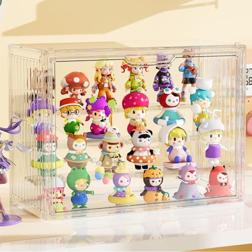 JOYZAN フィギュアケース アクリル コレクションケース 卓上 透明収納ボックス 4段 ディスプレイケース 36×18×27cm 組立簡単 取り外し可能な仕切り板 マグネット式扉ショーケース ストライプ 防塵 汚れ防止 1個の商品画像（Amazon）