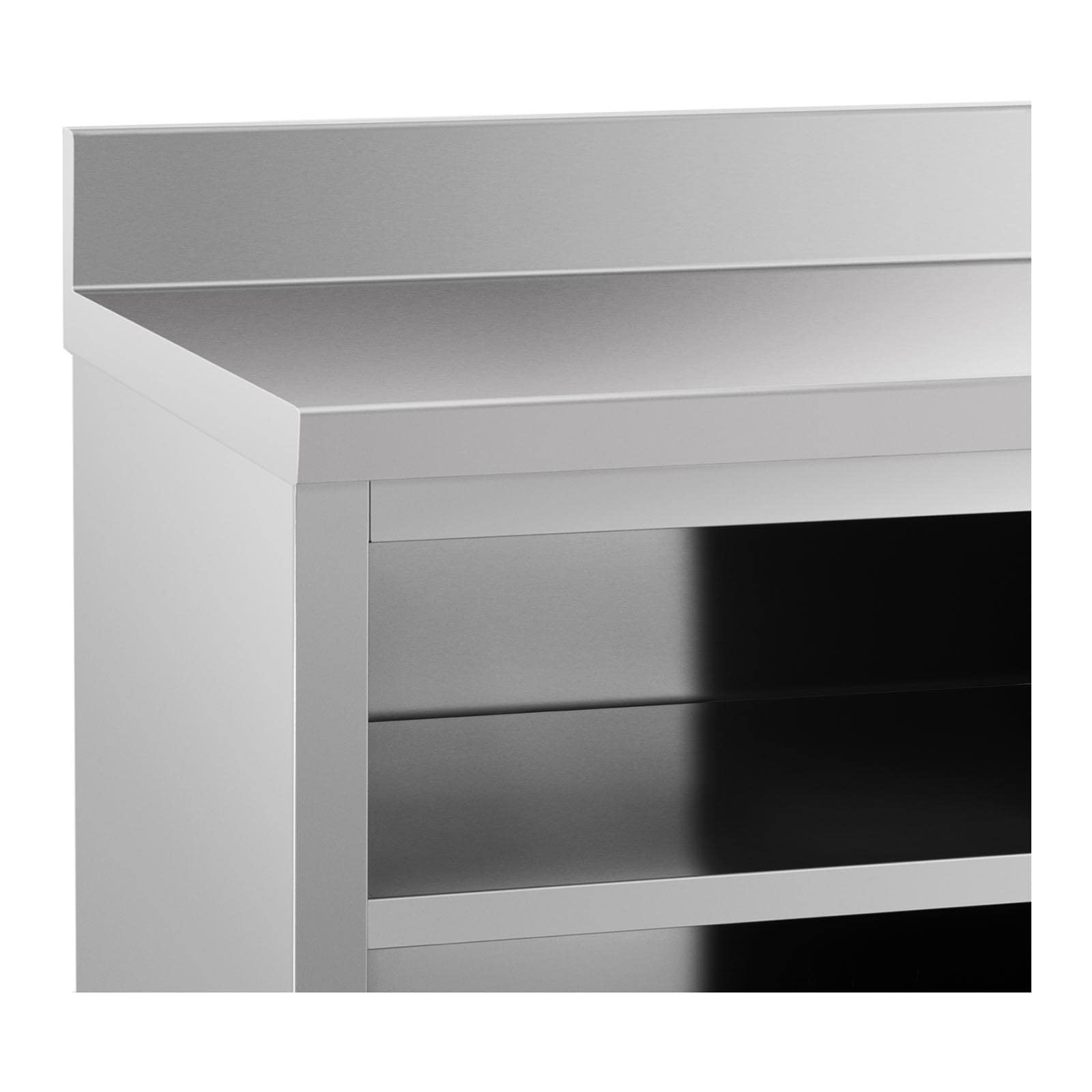Royal Catering RCSSCB-200X70-E-B Meuble Bas en INOX Plan De Travail Cuisine Armoire avec Portes Coulissantes Adossé avec Dosseret (Capacité de 600 kg, Acier Inoxydable, 1 Tablette)