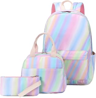 Conjunto de mochila escolar para meninas com lancheira e estojo, mochila escolar para meninas adolescentes com compartimento para laptop, A, Moda