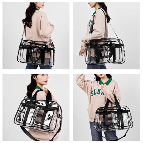Clear Gym Bag for Women/Men, Large Clear Duffle Bag for Stadium Events, Swim Weekender Overnight Travel Bag (black)2