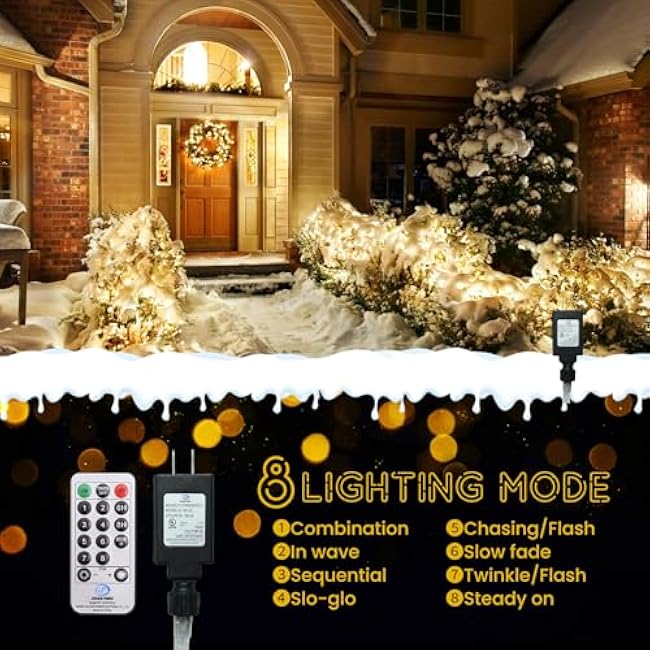 Cluster Lights Christmas 200 Led Fairy Lights 29FT Twinkle Lights with Remote 8 Modes String Lights Timer Plug in Firecracker Fairy Lights for Bedroom Outdoor Valentines Day Decorations,Warm White