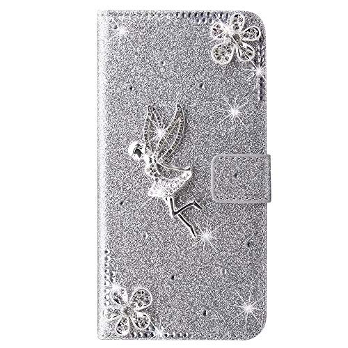 Hülle Case für Samsung Galaxy S20 Plus Glitzer Engel Bling Strass Perlen Diamant Blumen Ultra Handyhülle Flip Schutzhülle mit Standfunktion Handytasche Cover PU Handy Schutz Handyhülle Mädchen Cover