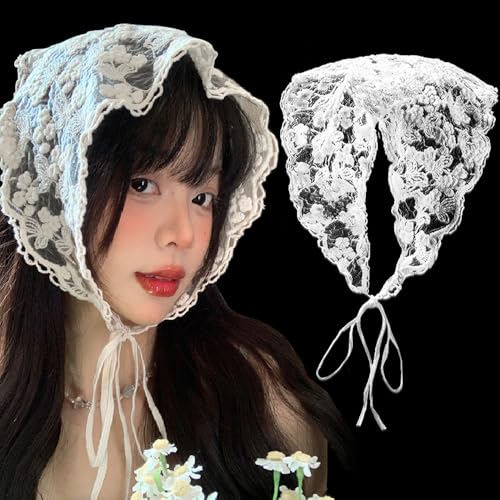 Lista de Pañuelos para Niña más recomendados. 43 Bandana de encaje con flores para el cabello, diadema blanca para el cabello, pañuelo para la cabeza para mujeres y niñas, pañuelo vintage triangular para la cabeza, pañuelos...