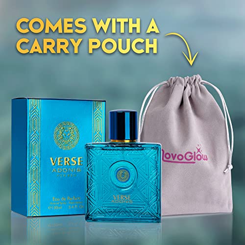Novoglow Verse Adonis For Men - 3.4 Fl. Oz. 100Ml Men's Perfume Carrying Pouch - Refreshing Combination Of Woody Floral & Fruity Scents - Masculine Scent Lasts All Day A Gift For Any Occasion #TOP1