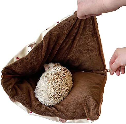 Friendly Zipper Waterproof Portable Sleeping Bag Pouch Hideout Cave Habitat for Hedgehog, Baby Guinea Pig, Hamster, Ferret, Squirrel, Small Animal Bed Nest House Cage Portable Cushion (Beige)