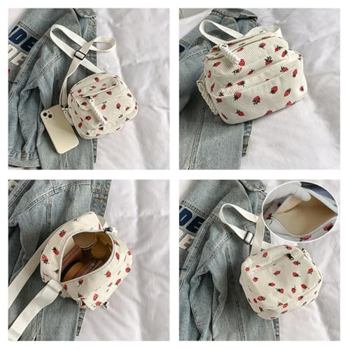 Image of Cute Strawberry Purse for Women Strawberry Bag Corduroy Tote Bag for Women Messenger Bag Cute Crossbody Bags Handbags