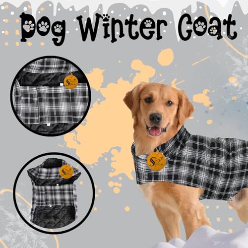 Image of Sage Square Winter Coloured Dog Coat - All-Weather Protection, Windproof, Waterproof Cozy Fleece Lining, Adjustable Straps, Durable Construction, Stylish, Comfortable, Jacket (Black & White, XX-Large)